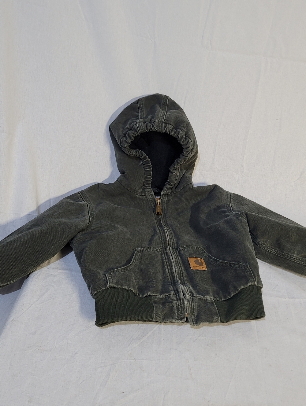 Kids Carhartt Moss Green Sandstone Jacket, Zip Up, Hood 4T